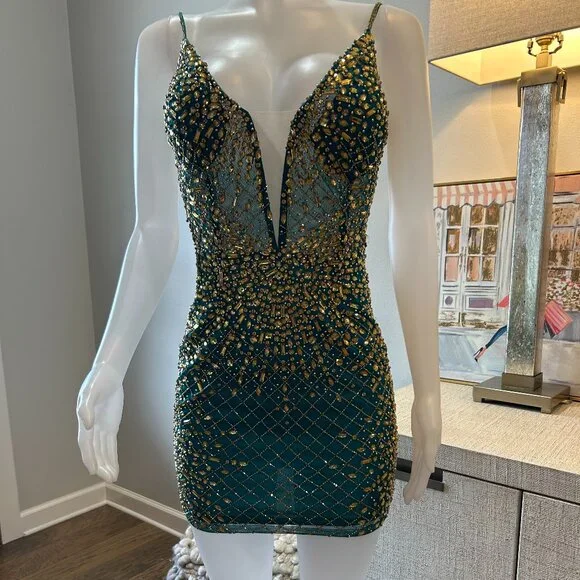 Rachel Allan Fitted Beaded Mini Cocktail Dress - Picture 2 of 5